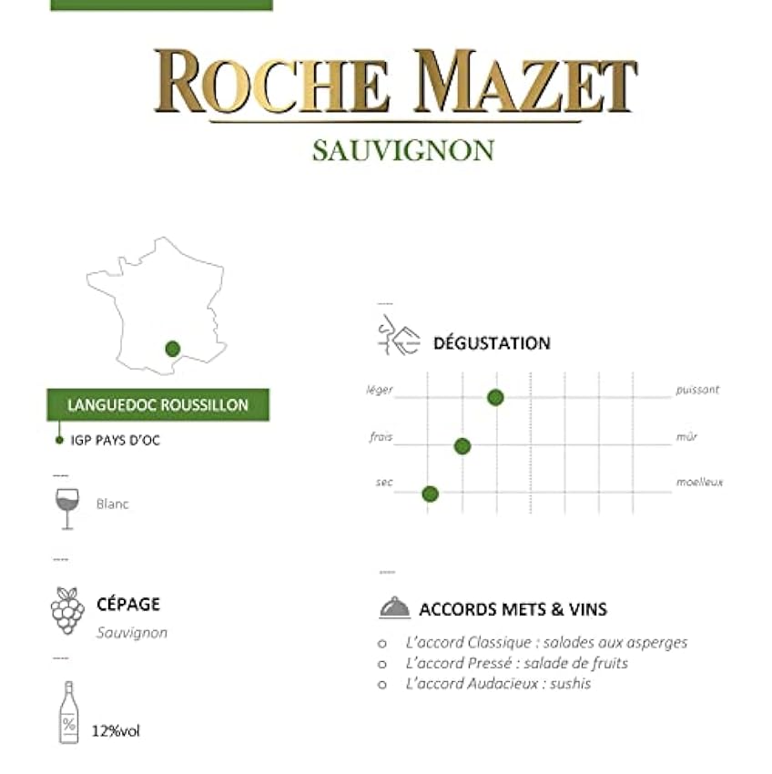 Roche Mazet – Vin Blanc Sauvignon (3L) – IGP Pays d’Oc – Bag in Box, Blanc, 3000 milliliters mxV3qZFQ