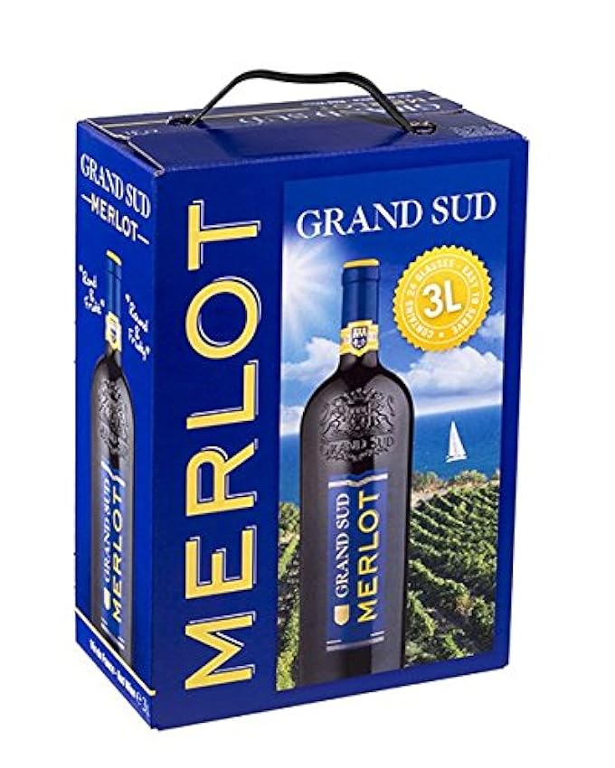 Grand Sud - Chardonnay - Vin blanc sec de cépage - Bag in Box 3l (1 x 3 L) & Merlot Vin Rouge du Pays d´Oc, France - Bag in Box 3l (1 x 3 L) NIaLCtaX