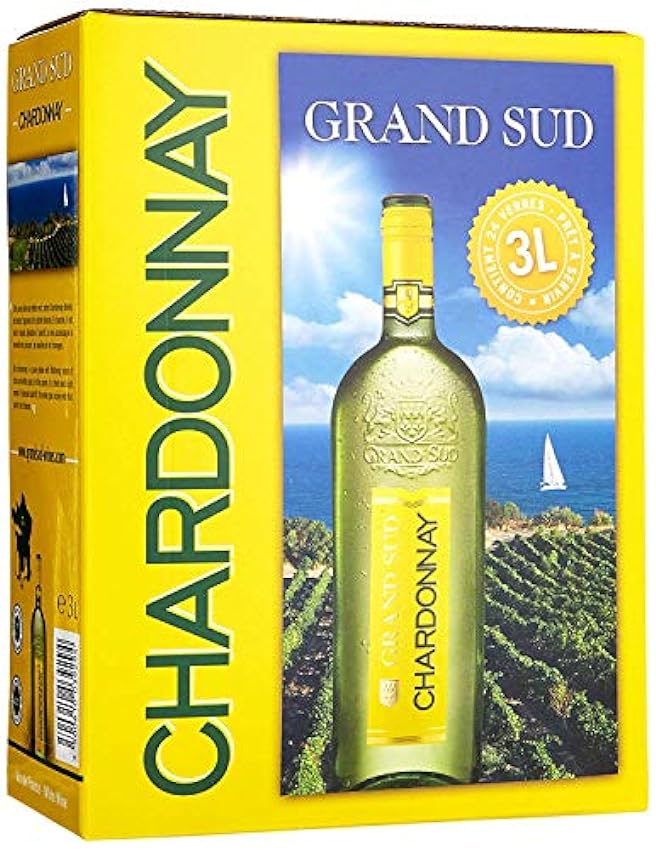 Grand Sud - Chardonnay - Vin blanc sec de cépage - Bag in Box 3l (1 x 3 L) & Merlot Vin Rouge du Pays d´Oc, France - Bag in Box 3l (1 x 3 L) NIaLCtaX